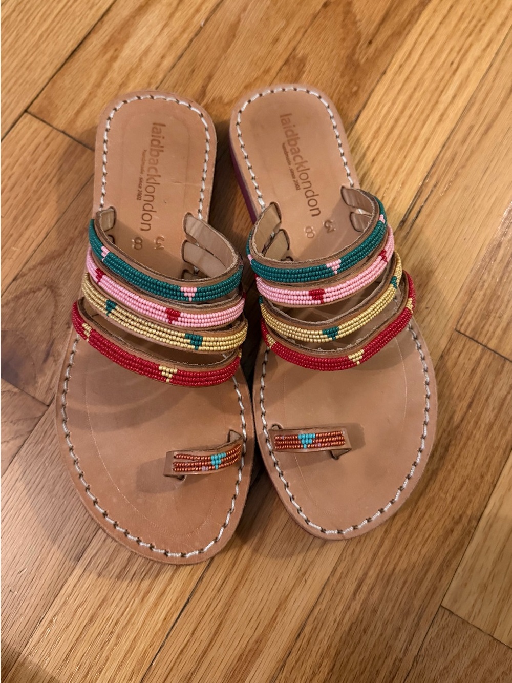 Laidback London Multicolor Beaded Leather Slide Sandals